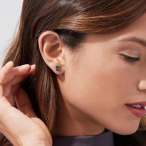 Sistble Emerald Earrings Gold Studs Earring for Women May Birthday Gifts Women Cubic Zirconia Earrings Studs Dainty Birthstone Earrings Thanksgiving Christmas Gift Stocking Stuffers Ideas - Thumbnail 4