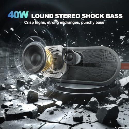 SOWO Portable Wireless Speaker with Bluetooth, Enhanced Immersive Bass, Partyboom Technology, 40W Loud Clear Stereo Sound, IP67 Waterproof, 16H Playtime for Outdoor, Camping and Travel - Space Gray - Thumbnail 2