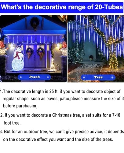 EAGWELL Christmas Lights Outdoor 16 Inch Meteor Shower Rain String Lighting, 20 Tube 960 LEDs Icicle Tree String Decor for Halloween Yard Party Patio Xmas Decoration,Blue - Thumbnail 3