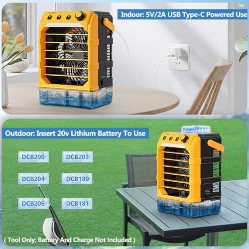 Uniqwamo Misting Fan Portable Compatible for Dewalt 20V/60V Battery(No Battery) or USB Powered, Cooling Fan for Bedroom with 7 Lights, 8H Timer, 1600ML Water Tank for Outside Camping Tent Room Office - Thumbnail 4