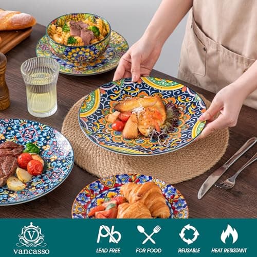 vancasso 12 Pieces Dinnerware Sets, Plates and Bowls Set, Porcelain Dishes Set for 4, Microwave and Dishwasher Safe, Scratch Resistant, Bohemian Style Dining Ware Service for 4, Series SIMI - Thumbnail 3