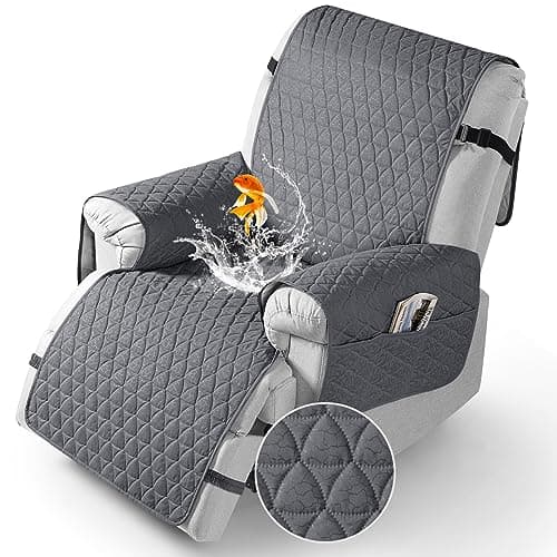 TAOCOCO 100% Waterproof Recliner Chair Covers, Non Slip Recliner Covers that Stay in Place, One-Piece Washable Reclining Chair Cover with Elastic Straps, Dark Gray, Fits 30" Seat Width - Image 1
