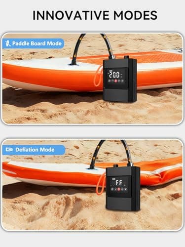 AIRSURE 20PSI High Pressure Electric Paddle Board Pump, Rechargeable Battery-Powered, Electric SUP Air Pump with 12V DC Car Connector, Intelligent Dual Stage for Inflatable Paddle Board, Kayak, Boats - Thumbnail 5
