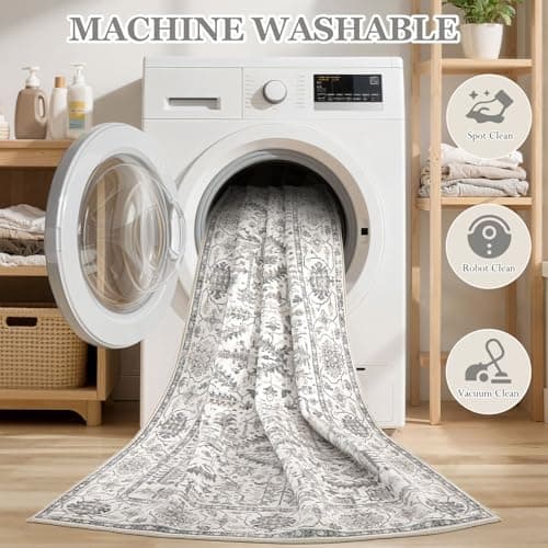 5x7 Area Rugs for Living Room - Washable Soft Large Vintage Rug Non-Slip Stain Resistant Traditional Stain Resistant Indoor Floor Low Pile Carpet for Bedroom Dining Room or Home Office - White - Thumbnail 3