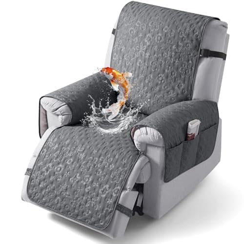 VANSOFY 100% Waterproof Recliner Chair Cover, Recliner Cover with Non-Slip Granule, Washable Reclining Chair with Pocket Furniture Protector for Kids, Pets(Dark Gray, 20") - Image 1