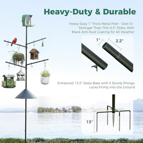 PerchMe Bird Feeder Pole with Squirrel Baffle, 92'' Inch 360° Rotating Heavy-Duty Bird House Pole for Outdoors,Adjustable Height,Universal Mount Kit for Bird Feeder Cameras&Houses (92'' Black) - Thumbnail 3