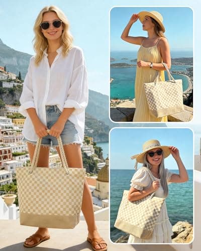 WOOMADA Large Straw Beach Tote - Tote Bag for Towels & Vacation Essentials - Thumbnail 2