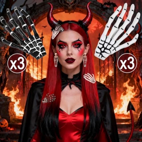 Halloween Hair Clips Skeleton Hands Bone 6Pcs White and Black, Punk Rock Horror Alligator Barrettes Hair Clip for Women Girls Hair Accessories(Hairpin, 6 Pcs) - Thumbnail 4