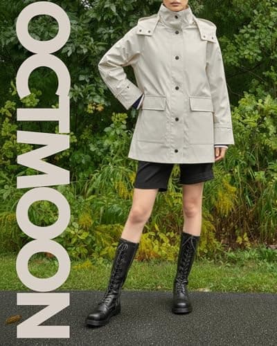 Women’s Lightweight Rain Coat, outdoor coat – Waterproof Raincoat Jacket with Hood, Classic Button-Up Trench Coat for Women, Stylish PU Coated Rain Gear with Detachable Shoulder Decor-（White）XS - Thumbnail 4