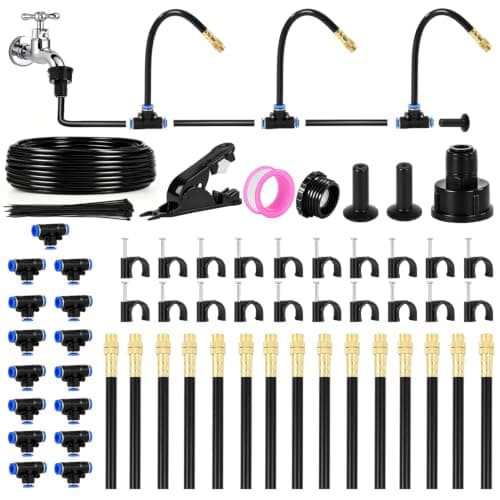 Drip Irrigation System Kit, 50 FT Garden Watering System with 360° Adjustable 15 Copper Nozzles, Automatic Misting Sprinkler Watering System for Garden, Yard, Lawn, Raised Bed, Greenhouse and Plants - Image 1