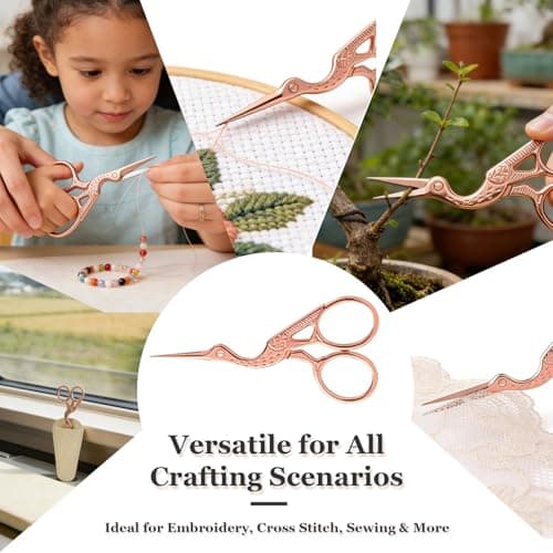 2 PCS Rose Gold Stork Embroidery Scissors with Leather Covers, 4.5 Inch & 3.7 Inch Stainless Steel Small Sewing Scissiors, For Precision Cutting DIY Craft Cross Stitch Tailoring Floral Trimming - Thumbnail 5