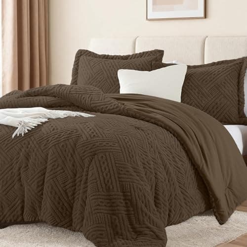 Homelike Moment Fluffy King Size Comforter Set - Brown Fleece Warm Marshmallow Comforter for Winter, Luxury Fuzzy Sherpa King Bed Set 3 Piece with Pillow Shams - Image 1