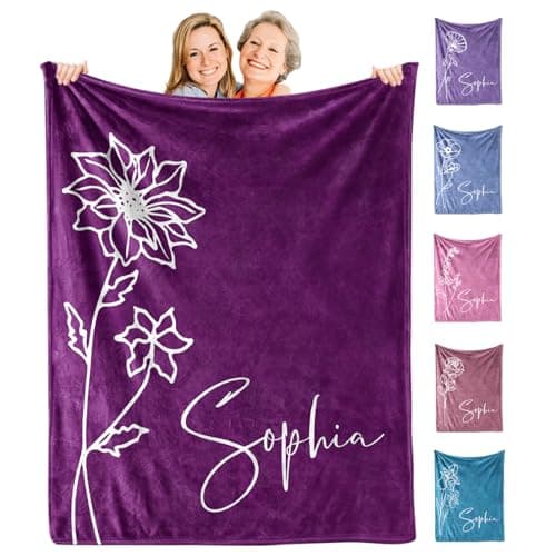 KUKULIKI Mothers Day Personalized Gifts for Mom, Custom Blanket with Name and Birth Month Flowers, Personalized Blankets for Adults, Customized Throw Blanket Birthday Gifts for Women