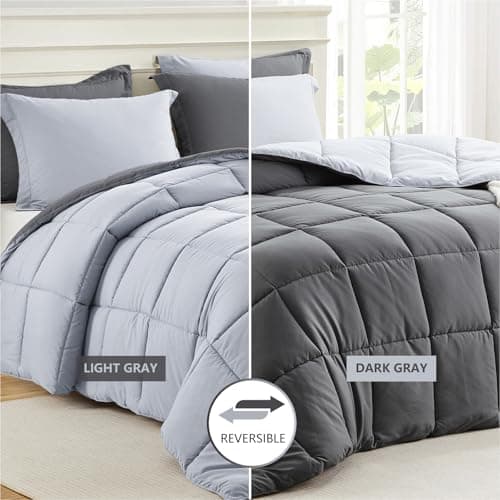 Homelike Moment Queen Comforter Set Grey, Comforters Queen Size Set, Soft Lightweight Down Alternative Bed Comforter Full Size Reversible All Season 3 Pieces Sets Grey/Light Gray - Thumbnail 2