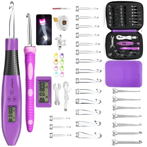 Counting Crochet Hook Set, Light Up Crochet Hooks with Ergonomic Handle, 24 Size Interchangeable Crochet Hooks Kit with Digital Counter, Crochet Hooks for Arthritic Hands, Gift for Beginners - Image 1