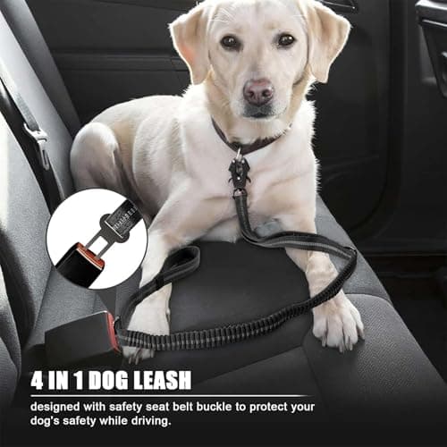 4-6FT Heavy Duty Dog Leashes for Large Dogs, Shock Absorbing Bungee Tactical Leash with 2 Padded Handle, Car Seatbelt and Metal Carabiner Clip, Strong No Pull Dog Leash for Medium - Thumbnail 6