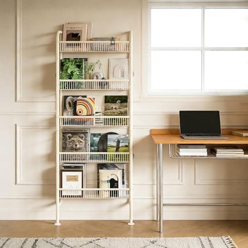 Ormeo Home Behind The Door Narrow Bookshelves Pantry Spice Rack 5-Tier Slim Metal Space-Saving Organizer for Bathroom Closet Kitchen Living Room Sturdy Room Laundry Room, White - Thumbnail 6