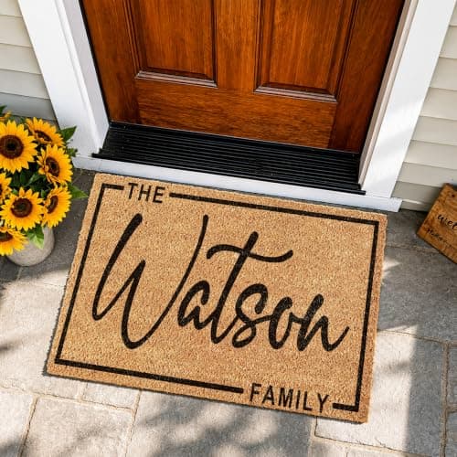 Fincekoom Personalized Natural Coco Coir Door Mat with Heavy Duty Backing Custom Non-Slip Front Door Welcome Mats for Outside Entrance or Porch Entry Housewarming Gift for Home Decor - Thumbnail 2