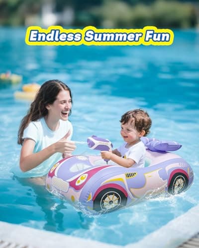 Toddler Pool Float with Automatic Water Gun, Inflatable Car Toddler Floaties Pool Swimming Float, Pool Toys for Girls Boys Kids Purple-1pack - Thumbnail 5