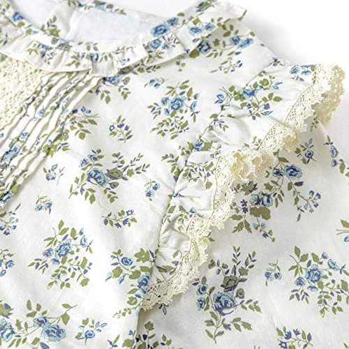 Curipeer Baby Girls Long Sleeve Lace Floral Dress Flower Printed Toddler Outfit Dress for Spring Blue-Floral 8T - Thumbnail 5