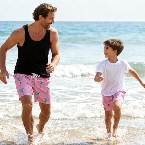 Cozople Swim Trunk for Boys Coconut Trees Swim Short Commpression Anti Chafe Pink Swimsuit UPF Bathing Suit Boxer Brief Swimwear for Outdoor Size 8 - Thumbnail 3