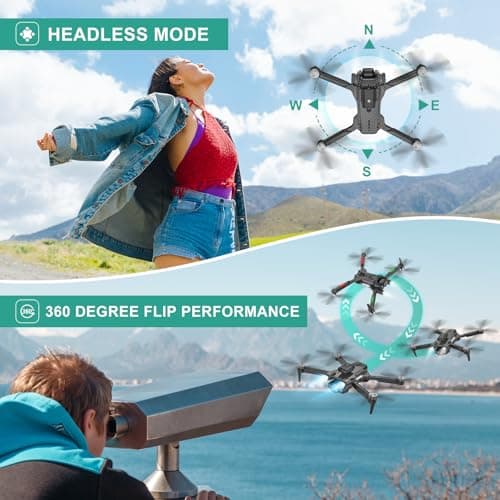 4K Drones with Camera for Kids, Drones for Adults withEmergency Stop, Headless Mode, 360° Flips, CarryingCase & 2 Batteries,Wireless RC Toys for Boys Girls(Charcoal black) - Thumbnail 4