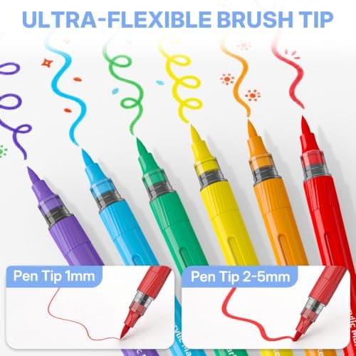 WUO 60 Colors Acrylic Paint Markers, Automatic Ink Control Brush Tip Pens, Water-Based No-Bleed Markers for Rock, Canvas, Wood, Glass, Ceramic, and DIY Art Supplies - Thumbnail 4