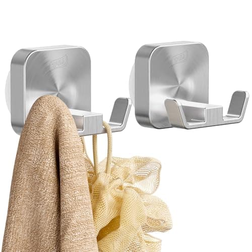 TAILI Patented Strong Suction Cup Hook, 304 Stainless Steel Bathroom Suction Cup Holder for Towel, Loofah, Bathrobe, Damage-Free Hanging Shower Wall Hook, Double-Hook Widening Design, 2 Pack, Silver