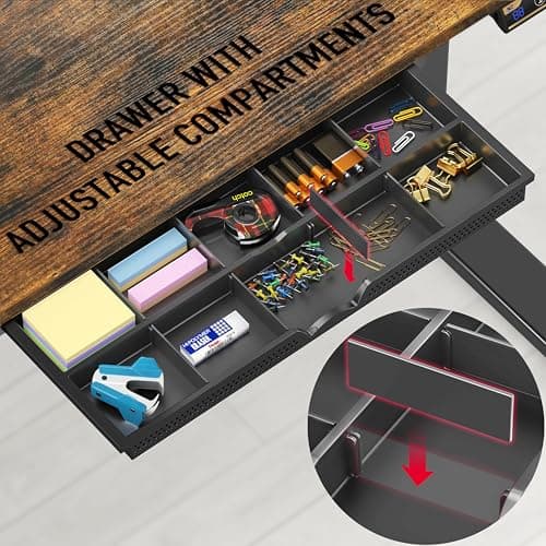 SHW 48-Inch Electric Height Adjustable Standing Desk with Drawer, Memory Preset and Cable Management Tray, Rustic Brown - Thumbnail 5