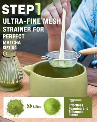 20OZ Matcha Whisk Set - 5PCS Japanese Tea Set Includes Matcha Bowl with Spout, Bamboo Whisk with Ceramic Holder, Bamboo Scoop and Sifter, Matcha Kit for Ceremony, Gift for Matcha Lovers (Matcha Green) - Thumbnail 5