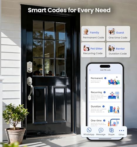 Veise VE017-H Fingerprint Smart Front Door Lock Set, App Control, 8-in-1 Keyless Entry Deadbolt with Zinc Alloy Handles, Emergency Power Port, Touchscreen Keypad, Auto Lock, Easy Install, Satin Nickel - Thumbnail 4