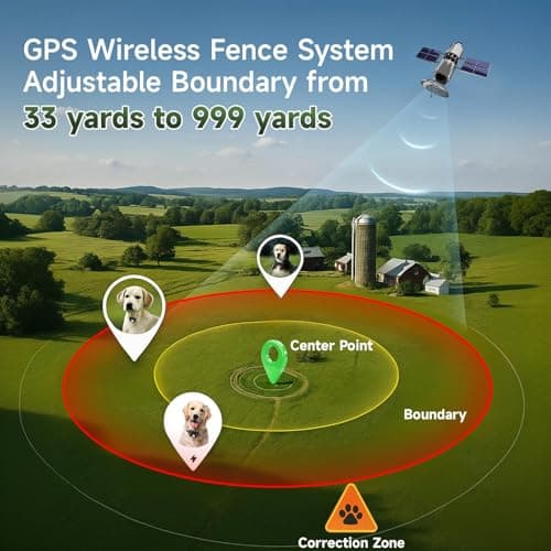 Zehoo GPS Wireless Dog Fence System and Remote Training 2-in-1,Radius 33-999 Yards,Beep,Vibration,Safe Shock,Night Lighting,IPX7 Waterproof,Electric -Collar Fence for Medium Large Dogs - Thumbnail 2