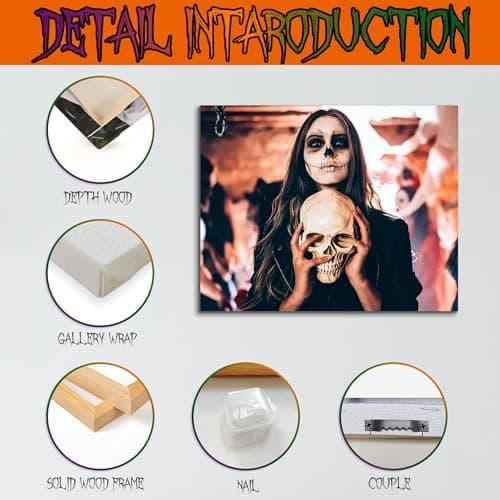 Halloween Custom Canvas Prints with Your Photos, Framed Canvas Wall Art Decorate Your Home, Halloween Interior Living Room, Bedroom and Party (16“ X 16") - Thumbnail 6