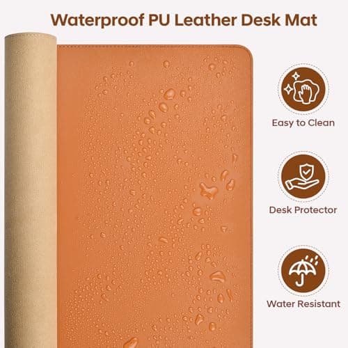 Yuwiiuuo Leather Desk Pad Protector, Office Desk Mat, Large Mouse Pad, Non-Slip PU Leather Desk Blotter, Waterproof Computer Desk Writing Pad for Office and Home (Brown, 31.5" x 15.7") - Thumbnail 5