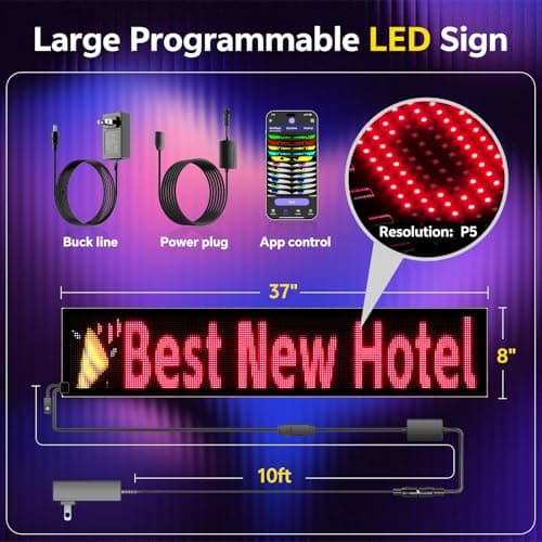 Large Programmable Indoor Window LED Sign, P5 Resolution LED Signs, Bluetooth App, for Business Bars Gaming Rooms Restaurants Festivals (37"x 8") - Thumbnail 5