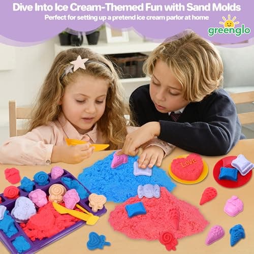 greenglo Sensory Sand Kit for Kids - 0.88 LBS with 12 Molds & Ice Cream Display Tray Sandbox - Kids' Sand Playset Ages 3-8 Creative Sensory Bin Play - Thumbnail 4