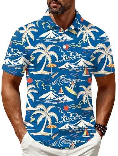 Rioofinx Funny Hawaiian Shirt for Men Quick Dry Moisture Wicking Short Sleeve Golf Polo CLZ01 S - Image 1
