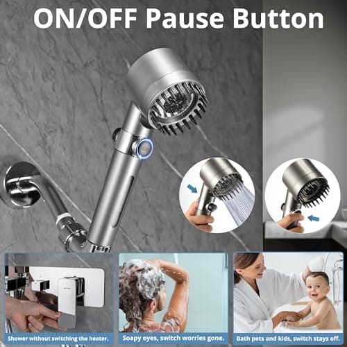 Iopsk Fitered Shower Head with Handheld for Hard Water, High Pressure Handheld Shower Heads with On Off Switch, Showerhead with Long Hose(Gun Grey,2 Filters) - Thumbnail 3