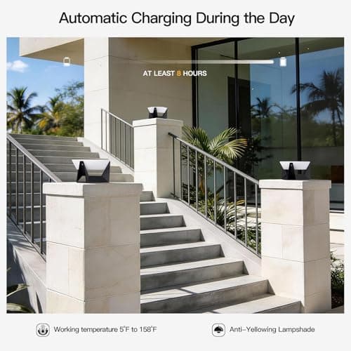 MVBT 7.1" Solar Post Lights, Round Pillar Lights Outdoor Waterproof, Modern Solar Lamp Post Light, 3000K LED Solar Column Lights, Dusk to Dawn Lantern Column Lamp for Yard Garden Fence Deck Lighting - Thumbnail 5