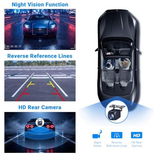 HAUXIY Wireless Apple Carplay Screen for Car 4K Dash Cam, 9" Portable Apple Carplay & Android Auto Car Stereo, with 1080p Backup Camera, GPS Navigation/Mirror Link/Voice Control/Bluetooth - Thumbnail 5