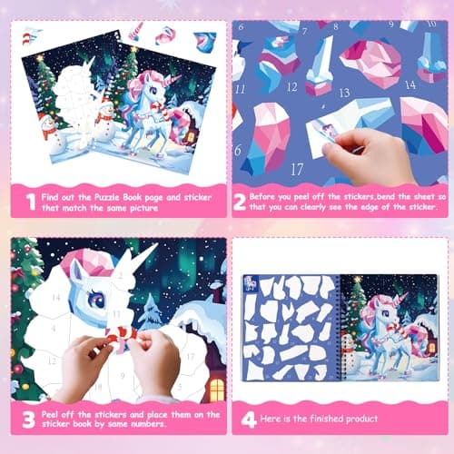 4Pcs Paint by Number Sticker Book for Kids Ages 4-8 | Travel Sticker Activity Books with Stories for Girls | Screen-Free Airplane & Car Toy, Educational Puzzle Easter Craft Gift for Toddlers 3-12 - Thumbnail 6