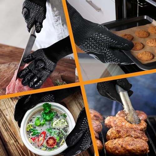 HFLYJPYW BBQ Grill Gloves Heat Resistant 1472℉ High Temp Resistance Fireproof Glove for Grilling Smoking Barbecue Washable Long Oven Extreme Hot Proof Mittens for Kitchen Baking (Black) - Thumbnail 5