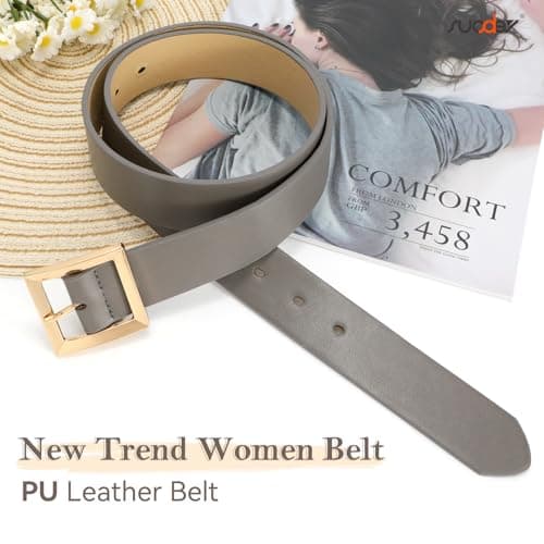 SUOSDEY Women Leather Belt for Jeans Dresses Pants Fashion Waist Belt Ladies Belts for Trendy with Gold Square Buckle - Thumbnail 5