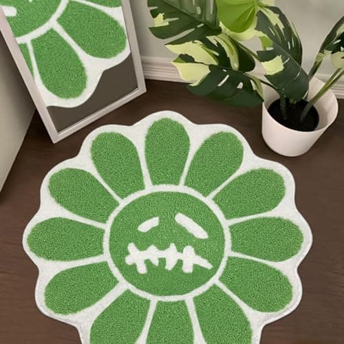 Shovagy Trippy Happy Face Rug Easter Bathroom Rugs Spring St. Patrick’s Day Decor Carpet Tufted Quick Dry Non Slip Bath Mats Water Absorbent 3.3FT Sage Green Bathroom Rugs - Image 1