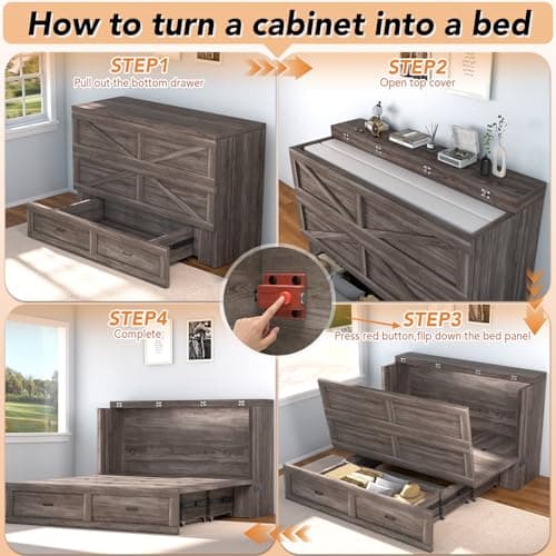 janiry Queen Size Murphy Bed with Charging Station，Murphy Bed Cabinets with Foldable Panel for Small Spaces or Bedroom,Office,Grey - Thumbnail 4