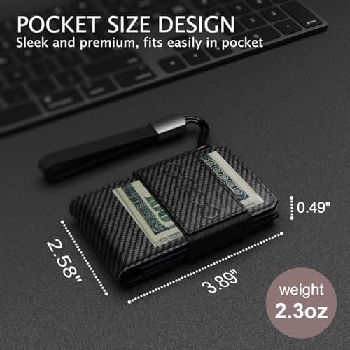 XZZUO Wallet for Men, RFID Blocking Minimalist Leather Pull-out Cloth Belt Wallet with Money Clip, Men's Wallet for 8-15 Cards & Cash, Pocket Fashion Credit Card Holder (Carbon Fiber) - Thumbnail 6