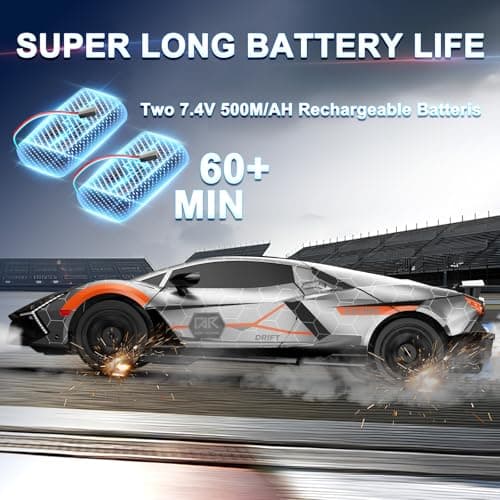 Remote Control Car RC Drift Car 1:16 Scale 4WD 18KM/H High Speed Model Vehicle 2.4GHz with LED Lights Spray Rubber Tire Racing Sport Toy for Adults Boys Girls Kids Gift 2Pcs Rechargeable Batteries - Thumbnail 4