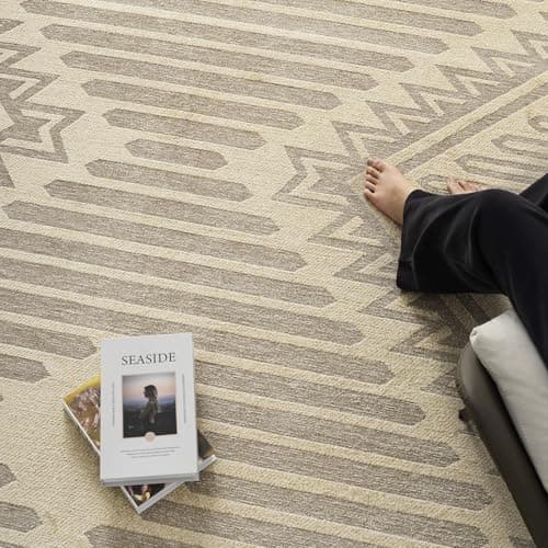 Boho Beige 5x7 Area Rugs Textured Tufted Rugs for Living Room Bedroom Nursery Rug-Carpet Washable Brown Neutral Modern Aztec Rug - Thumbnail 3