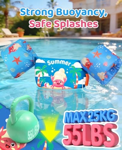 HeySplash Swim Vest for Kids, Toddler Pool Floaties Fit 22-55 Lbs, Children Swimming Vest with Adjustable Strap, Swim Jacket Water Wings Arm, Puddle Sea Beach Boat Jumper Age 2-5, Blue Hermit Crab - Thumbnail 3