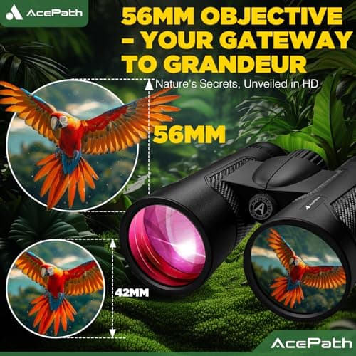AcePath 15x56 Binoculars for Adults High Powered - Large View Binoculars with Clear Low Light Vision - Waterproof Compact Binocular for Hunting Camping Cruise Travel Bird Watching - Thumbnail 4